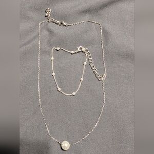 Elegant Silver Floating Pearl Necklace and 9 Pearl Bracelet Set